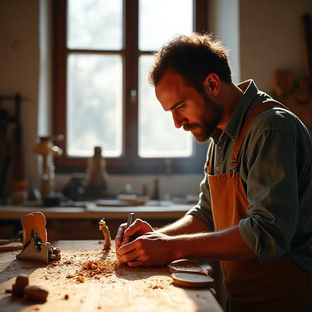 Artigiano al lavoro nel laboratorio di Roma